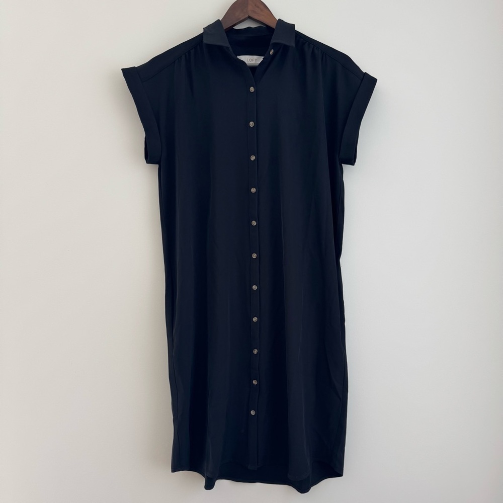 Loft Black Button Up Shirt Dress